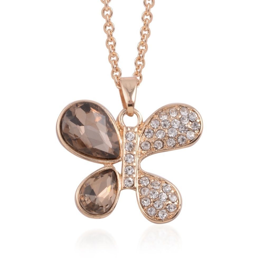Butterfly Pendant Austrian Crystal Brown Glass